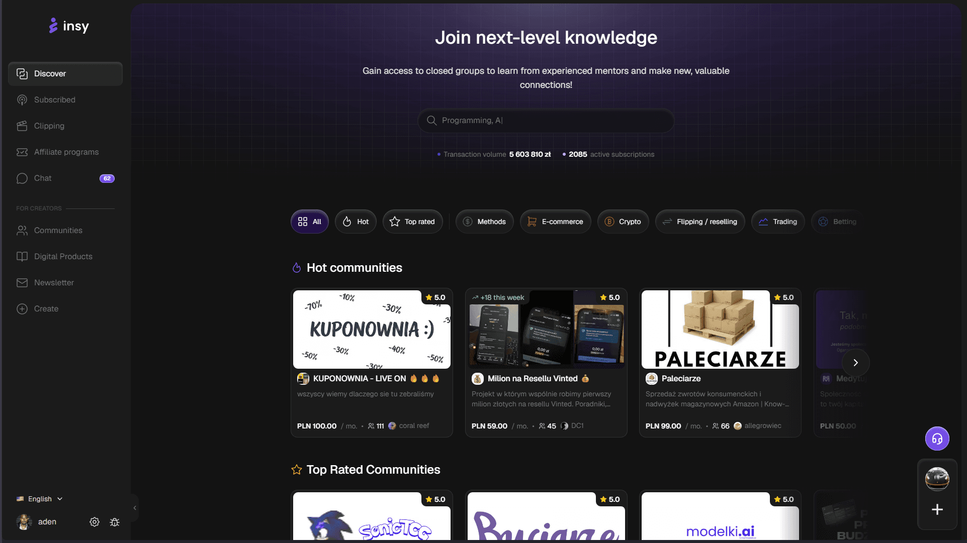 Insy platform dashboard